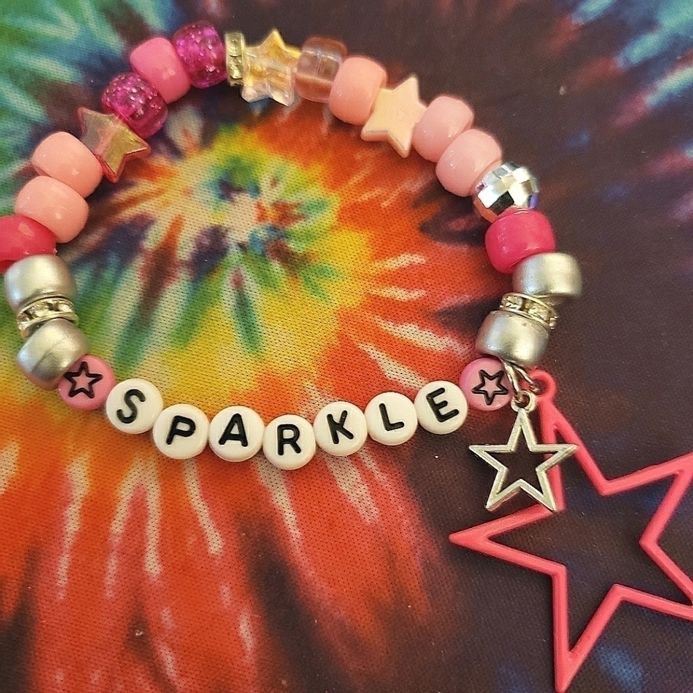 Beaded Pink Sparkle Star Kandi Bracelet